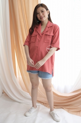 Cindy Top Atasan Kemeja Loose Oversize Full Kancing Casual Formal - BLD 438 Pink